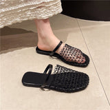 Daily Simple Word With Round Head Flat-Bottom Cool Slippers Summer New Design Feel Mesh Woven Hollow Bunhead HZ0115