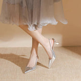Naipai Silver Pointed High-Heeled Women 2025 Summer New Set Small Fresh Thin Heel Head With Sandals HZ0115