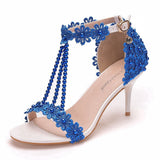 7 Cm Light Mouth With Sandals Fine Heel Sandals White Lace Wedding Shoes Famous Wind High Heel Sandals HZ0115