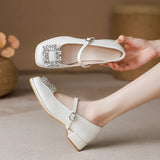 French Mary Jane Women's Shoes 2025 Summer New Square Drill Sexy High Heels Outside Wearing Coarse Leather Shoes HZ0115