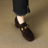 Great Look! Scrub Retro Gold Buckle Coarse Heel Lefu Single Shoes Women Heel Grandmother Shoes HZ0115