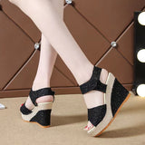 2025 Summer New Slope And Fish Mouth Sandals Women's Casual Loose Cake Thick-Sed High-Heeled Magic Sticker Women's Shoes HZ0115