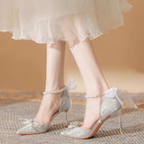 Silver High Heels Fairy 18-Year-Old Rite Crystal Wedding Shoes Bridal Shoes New French Fine Heel Not Tired Single Shoes HZ0115