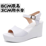 White Toe-Word High Heels 8CM Slope And Women's Waterproof Table Comfortable Loose Cake 33-43 Black Hollow Sandals HZ0115