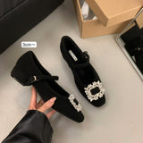 French Plus Plus Gray Mary Jane Hairy Shoes Women's Shoes 2025 Autumn And Winter Temperament High Heel Square Drill Single Shoes HZ0115