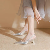 Naipai Silver Pointed High-Heeled Women 2025 Summer New Set Small Fresh Thin Heel Head With Sandals HZ0115
