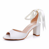 7 Cm Fish Mouth Coarse Sandals Shallow Buckle With Large-Size Beads Drifting Sandals Bride White Coarse Sandals Woman HZ0115