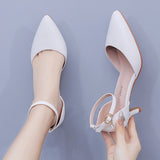 5 Cm Large-Size Sandals Fine Heel Point White Matur PU Wedding Shoes Sandals White High Heels Bridal Shoes HZ0115