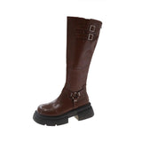 Small Design After Zipper Simple Boots 2025 Autumn And Winter Solid Color Round Head High Boots Wearing Horse Rider Boots HZ0115