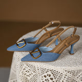 Sandals Women's French Temperament Blue Single Shoes 2025 New Pointed High Heel Fine Heel High Heel High Heel High Heels HZ0115