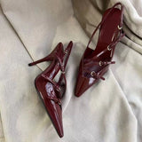 Painted Wine Red Sexy Pure Lustful Breeze Tip Heightening Leg Long Sandals New French Hepburn Elegant Temperament HZ0115
