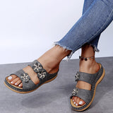 2025 Summer New Thick-Bottomed Slippers Car Sewing Round Head Flowers Decorated Casual Slippers Women's Shoes Thick Soles HZ0115