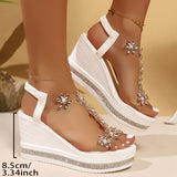 Large-Size Slope And Flower Sandals Women 2025 Summer New Loose With Water Drill Loose Cake Thick-Soled Sandals Women HZ0115