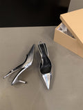 Silver High Heels Tips Temperament Sandals Fairy Shoes 2025 New Spring And Summer French Back Empty Single Shoes HZ0115