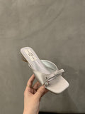French Cool Drag Bow One-Word Slippers 2025 Summer New Fairy Shoes Wearing Temperament Coarse Sandals HZ0115
