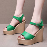 Head Layer Of Cow Skin Summer New Thick-Bottomed Beach 11CM Slopes And Women's Sandals High Heel Waterproof Table Comfortable Pine Pastry Fish Mouth Shoes HZ0115