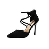 Sexy Pointed High-Heeled Women 2025 Spring New Temperament Cross-Lace Single Shoe Velvet Fine Heel Women's Shoes HZ0115