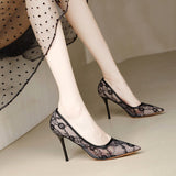 Airable Lace Mesh High Heels Women 2025 New Summer Design Sense Niche Temperament Tip Fine Heel Single Shoes HZ0115