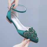 Spring And Summer 2 Cm Flat Hedley Casual Sharp In The Hollow Sandals Square With Shallow Mouth Water Drill Buckle Bridal Shoes Wedding Shoes HZ0115