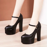 Painted Leather Tip Tip 15CM Catwalk Ultra-High Heel Women's Thick-Sed Waterproof Table Single Shoe With Shallow Model Performance Shoes HZ0115