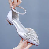 Spring And Summer 2 Cm Flat Hedley Casual Sharp In The Hollow Sandals Square With Shallow Mouth Water Drill Buckle Bridal Shoes Wedding Shoes HZ0115