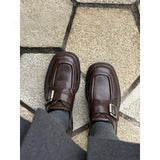 Square Belt Buckle Small Leather Shoes Women 2025 Coarse College Style Happy Shoes Lazy Single Shoes HZ0115