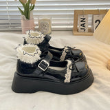 French Round Head Thick-Soled Leather Shoes Women 2025 New Spring Bows Shallow Single Shoes HZ0115