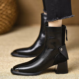 Metal Square Head Short Boots Women 2025 Autumn And Winter New Temperament Black High Heel Short Thin Boots Do Not Tired Martin Boots HZ0115