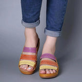 Women's Sandals 2025 Summer New Slope And Spell One-Word Women's Sandals Wish HZ0115