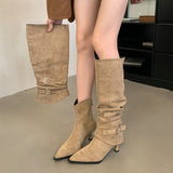Tuff-Faced Pointed Folding Pile Boots Women 2025 Autumn And Winter New Detachable Two-Dable And Long Boots High And Short Boots HZ0115