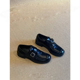 Square Belt Buckle Small Leather Shoes Women 2025 Coarse College Style Happy Shoes Lazy Single Shoes HZ0115