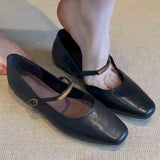 Shallow Word With Buckle Black Mary Jane Shoes Women Retro Flat Floor Comfortable Square Head Small Single Shoes HZ0115