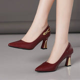 Single-Shoe Women's Thick Heel Tip 2025 Spring And Autumn New Fashion Chain High-Heeled Shoes Large-Size Light Fashion Women's Shoes HZ0115