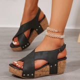 Large-Size Sandals Women 2025 Summer New Slope Heded Thick-Sided Fish Mouth Magic Paste Roman Sandals HZ0115