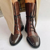 New Large-Size Female Boots English Flying Autumn And Winter New Products And Leisure Boots Tie Splicing Short Martin Boots HZ0115
