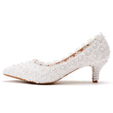 Large-Size 5 Cm Lace Heel High Heel Heel Heel Mid-Heeled Wedding Shoes Pointed Bridesmaid Shoes Annual Photo Shoes HZ0115