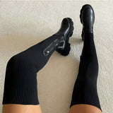 Autumn And Winter Thick Bottom Round Head Knitted With Knee Female Boots 2025 Large Elastic Woven Wool Long Boots Increased Thin HZ0115
