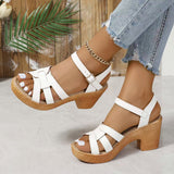 New Sandals Women 2025 Summer High Heels Leaky Toe Coarse-Character Buckle Tape Large-Size Sandals HZ0115