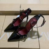ZA2025 Spring New Women's Shoes Red Velvet Head Light-High Muller Shoes Buckle Fine Women's Shoes HZ0115