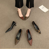 2025 Autumn And Winter New Pointed High-Heeled High-Heeled Shoes Leopard Print Fashion Commuting Low-Heeled Kitten Heel Single Shoes HZ0115