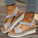 Large-Size 2025 New Slope Heel Sandals Women Metal Buckle Rope Slopes And Light-Bottomed Fish Mouth Sandals HZ0115