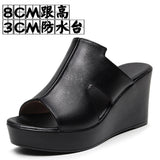 Cowskin Hollow Waterproof Table Thick Bottom One-Word Drag High Slope And Fitting Room Slippers Soft Bottom Loose Cake 4243 Women Cold Slippers HZ0115