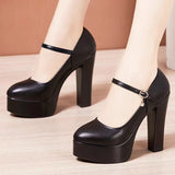 Painted Leather Tip Tip 15CM Catwalk Ultra-High Heel Women's Thick-Sed Waterproof Table Single Shoe With Shallow Model Performance Shoes HZ0115