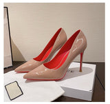 Red-Soled High-Heeled Shoes Female Fine Heel Sexy Black Bed Pointed High Heel Patent Leather Size French Single Shoe Woman HZ0115