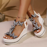 2025 Summer New Large-Size Women's Sloping Sandals Bow Set Pine Cake Water Drill Bottom Fish Mouth Sandals HZ0115