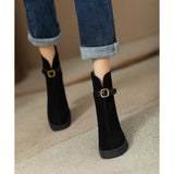 Close Your Eyes Into The Thick Bottom And Splicing Short Fashion Boots Women Autumn And Winter After The Zipper Frosting High And Short Boots HZ0115
