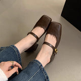 Vintage Square Head Thick Heel Single Shoes Women Spring And Autumn New French Evening Fairy Soft Skin Mary Jane Small Leather Shoes HZ0115