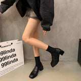 British Retro Style Single Shoes Small Leather Shoes Coarse Head Lefang Shoes Autumn And Winter New One-Legged Pedal Women's Shoes Black Shoes HZ0115