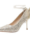 Golden High-Heeled Women 2025 New Design Small-Sized Photos Crystal Show Wedding Dress Two-Wear Wedding Shoes Bridal Shoes HZ0115