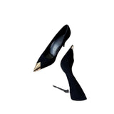 French Black High Heels Women In Spring 2025 New Design Small Metal Pointed Sexy Fine Heel Single Shoes HZ0115